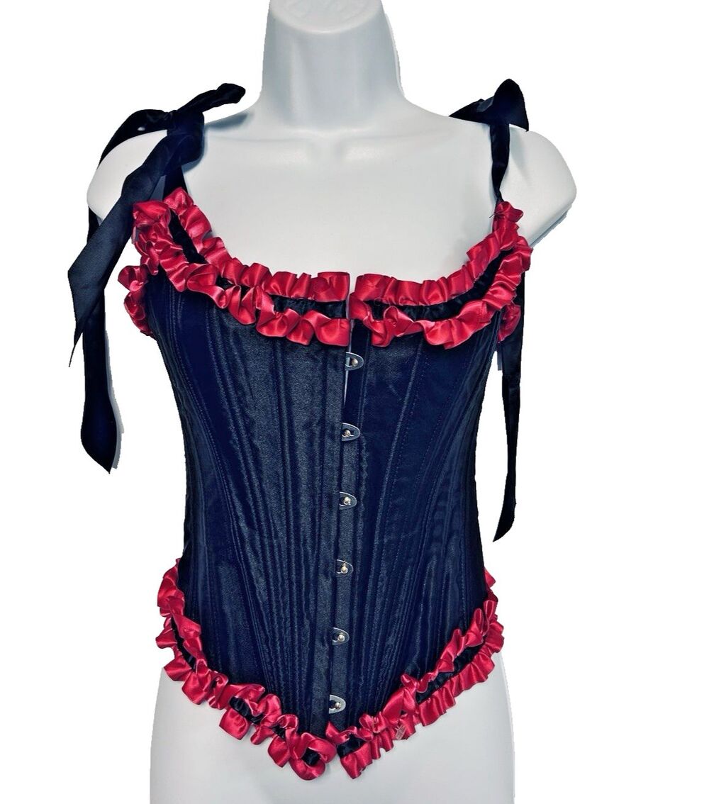 Steampunk Goth Lingerie Romantic Bustier Corset Lace Up Boned Satin Black Size M